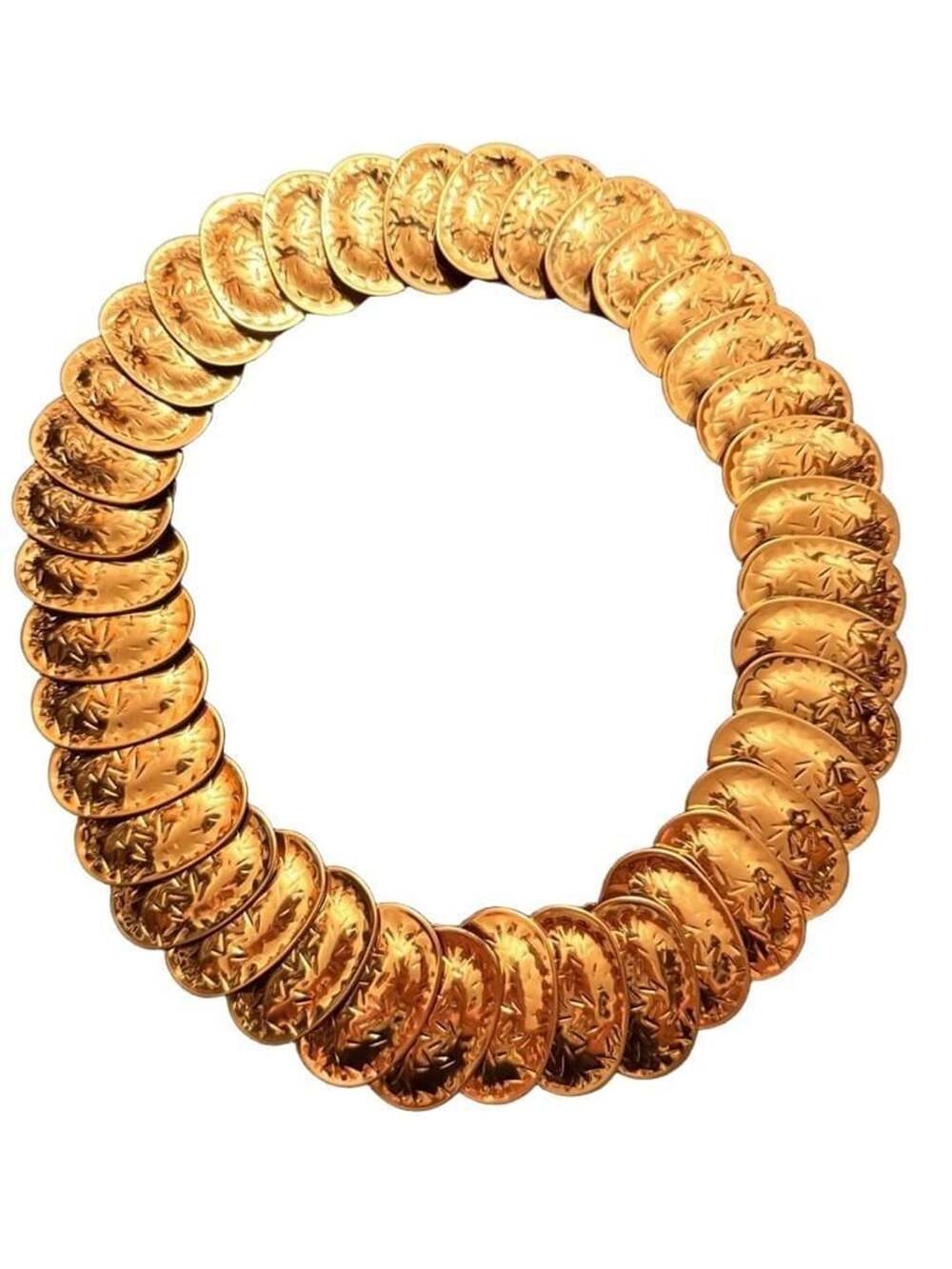 Vintage Goldtone Hammered Coin Elastic Stretch Waist Belt